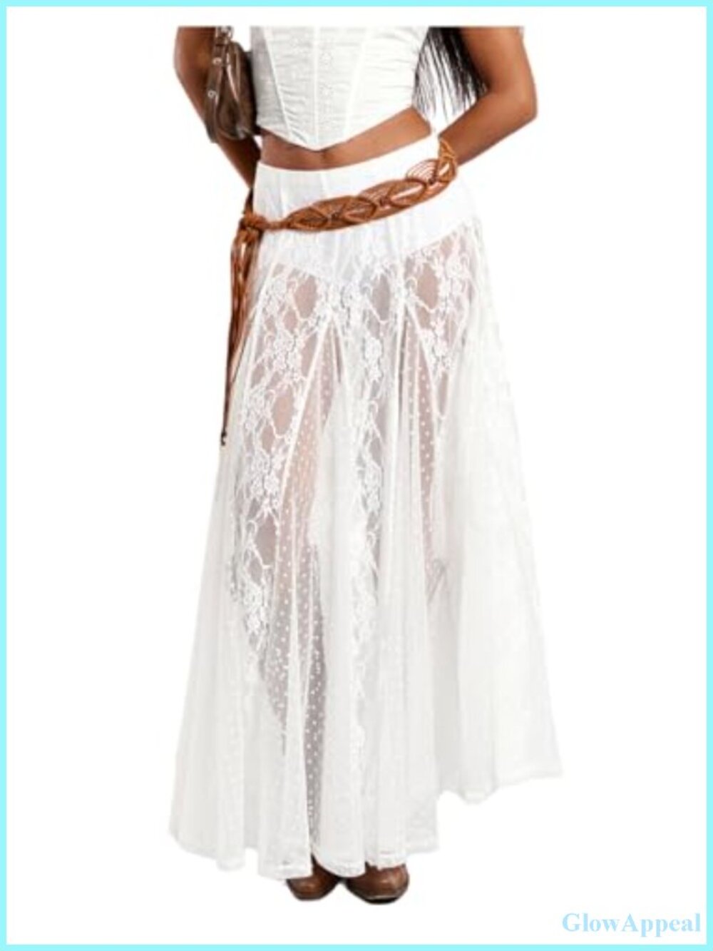 Sexy Sheer Lace Maxi Skirt See Through Low Waist Flowy